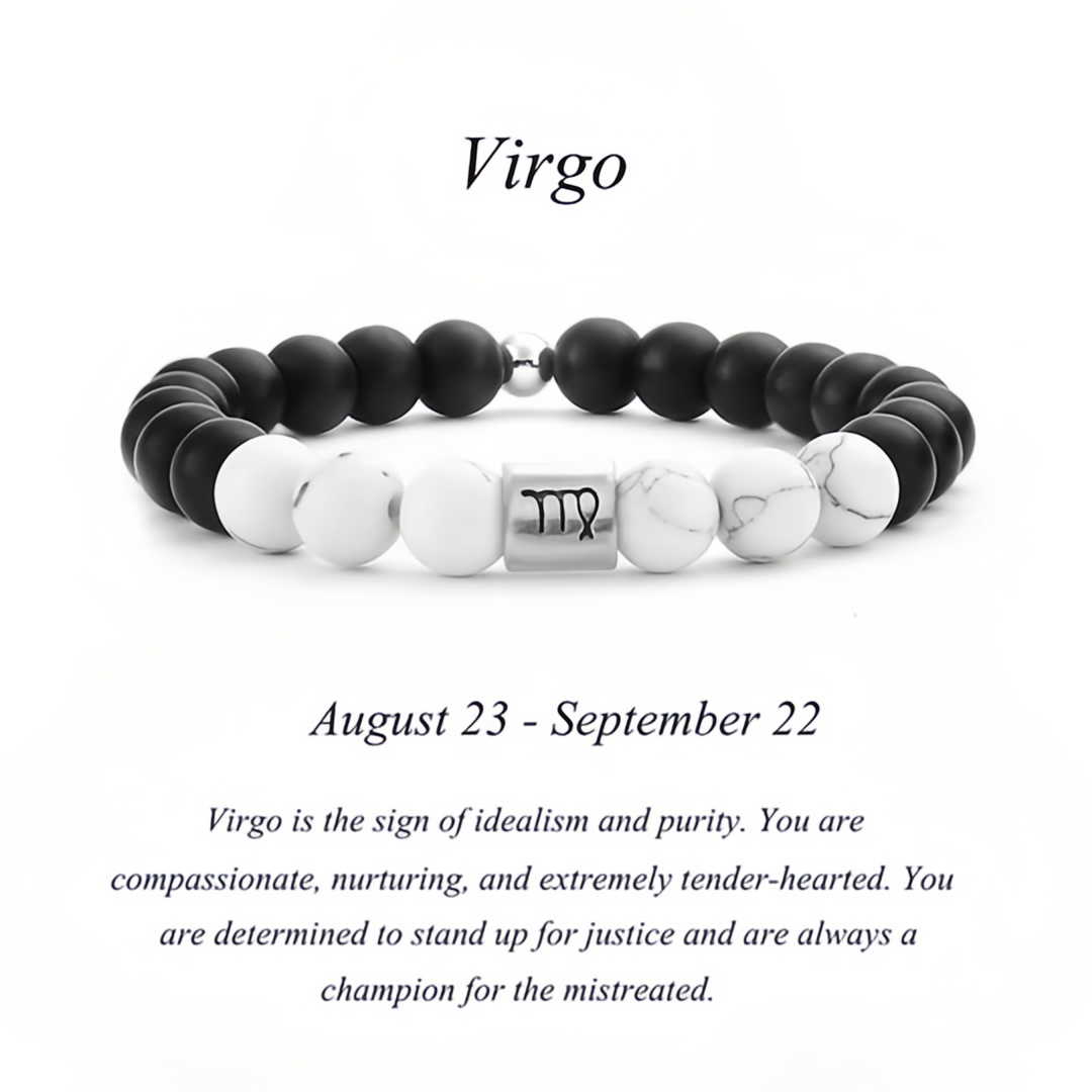 12 Zodiac Signs Natural Matte Stone White Turquoise Beaded Wealth Attraction Bracelet- EclatDoré