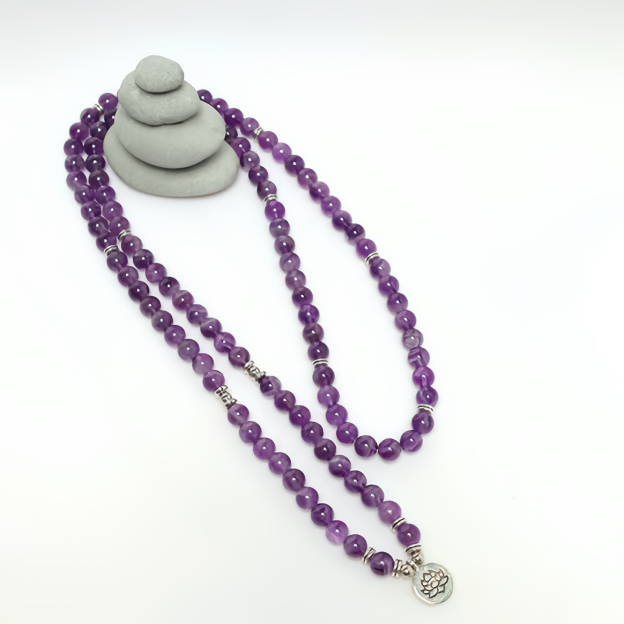 Healing Energy Jewelry: 108 Natural Amethyst Purification Mala Bracelet- EclatDoré