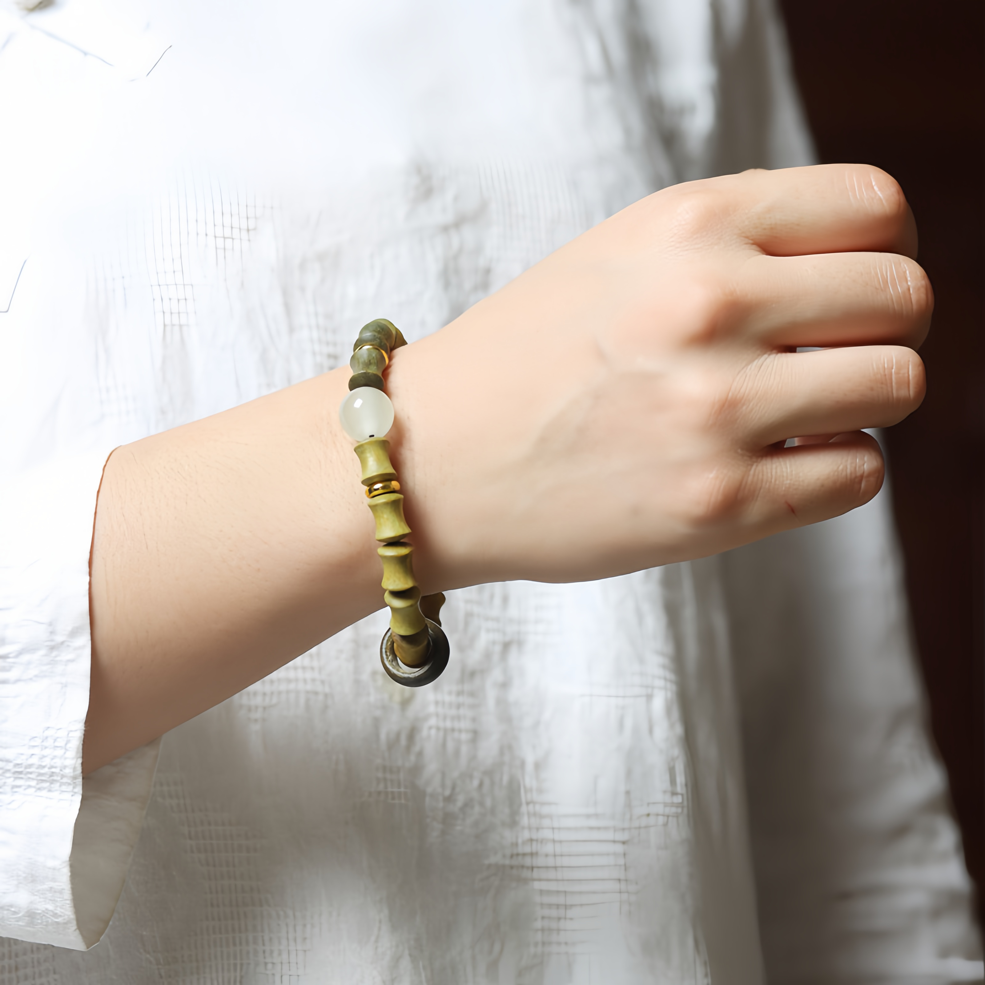 Buddha Beads Sandalwood Bamboo Node & Climbing Higher Design  Bracelet- EclatDoré