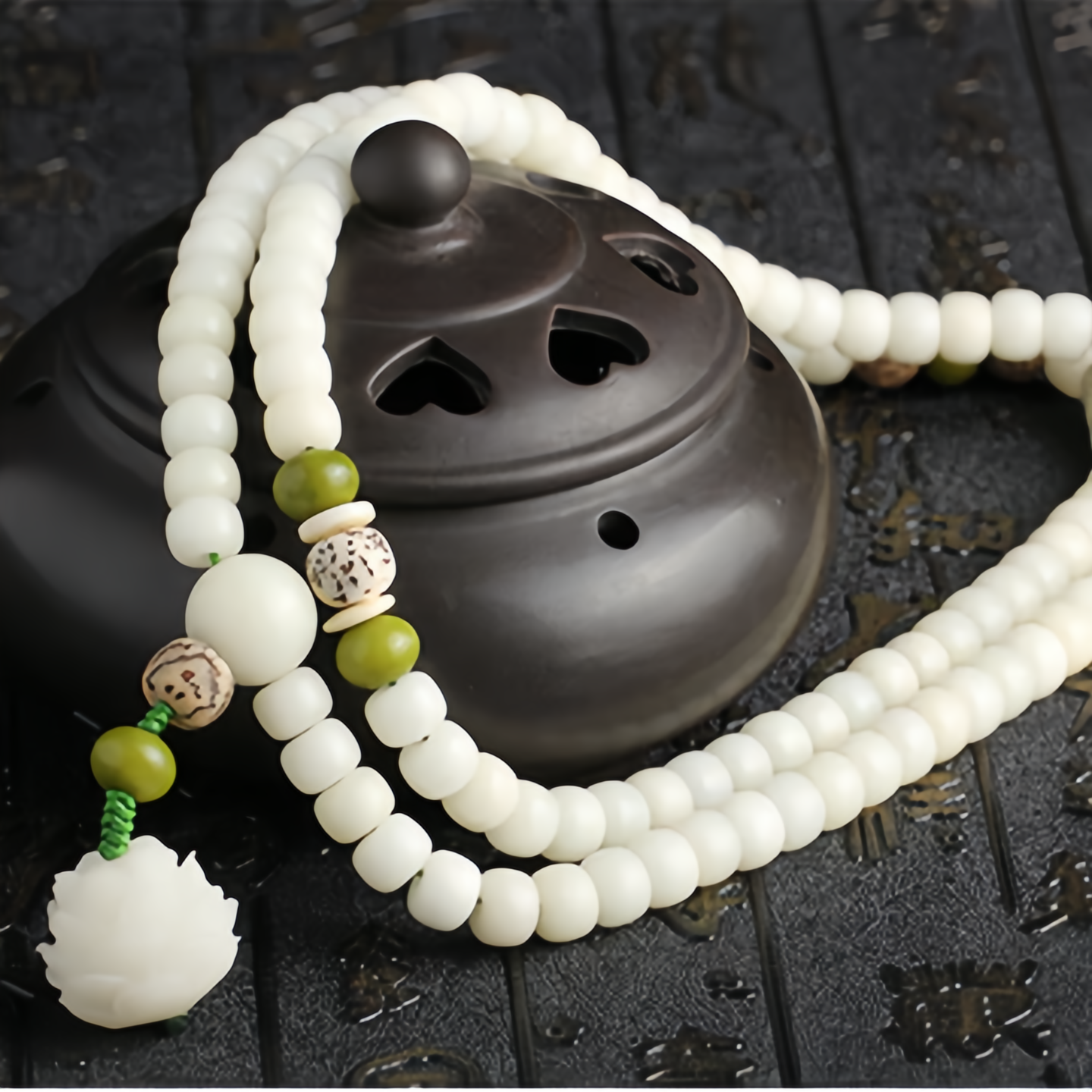 White Jade Bodhi Lotus Mala Harmony Necklace Bracelet- EclatDoré