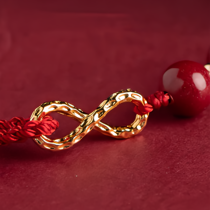 Cinnabar Blessing Red String 14K Gold Infinity Symbol Bracelet Anklet- EclatDoré