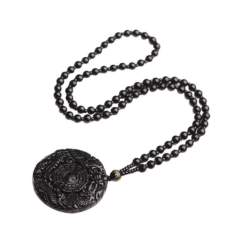 Black Obsidian Stone Yin Yang Pendant Necklace- EclatDoré