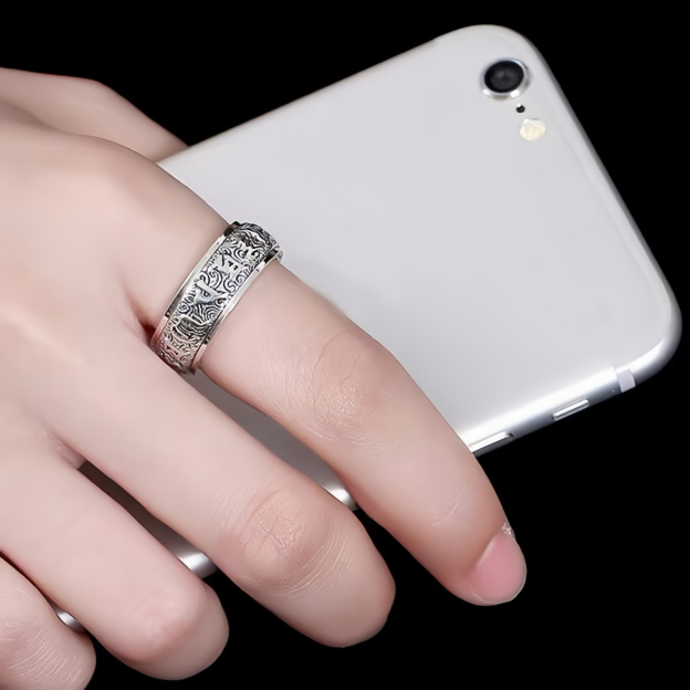 Six True Words Swastika Copper Healing Rotatable Ring