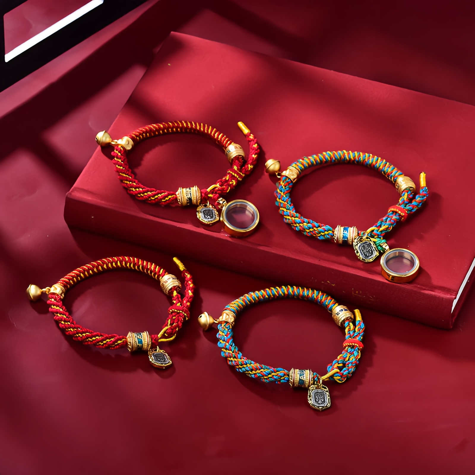 Buddha Stones Tibetan Om Mani Padme Hum Carved Zakiram Goddess of Wealth Charm Amulet Bracelet