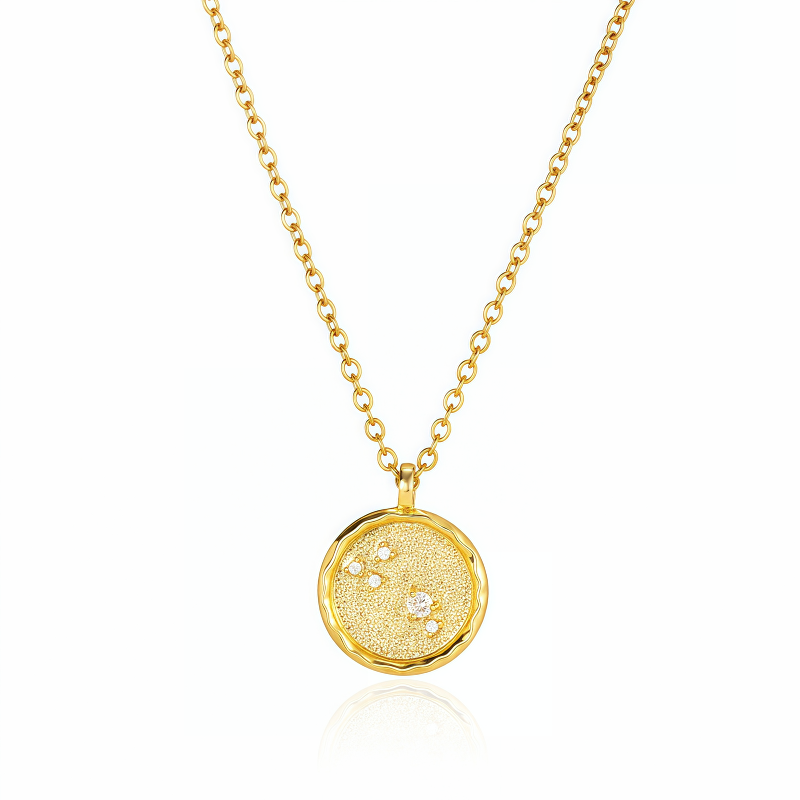 14K Gold Plated Zodiac Star Map Pendant Necklace for All Zodiac Signs – Love Jewelry Gift for Couples- EclatDoré