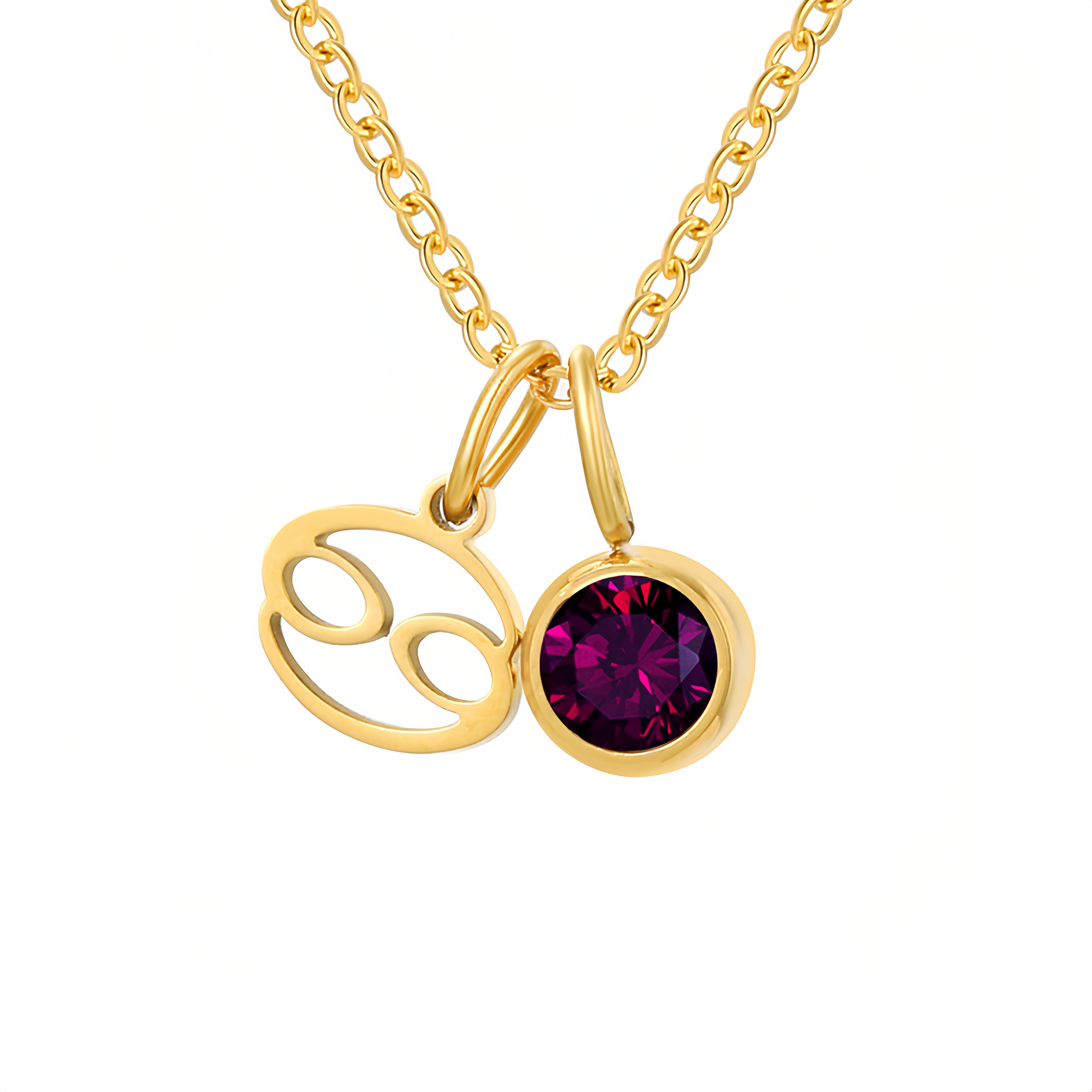 14K Gold Vermeil Zodiac Colorful Crystal Birthstone Protector Pendant Necklace- EclatDoré