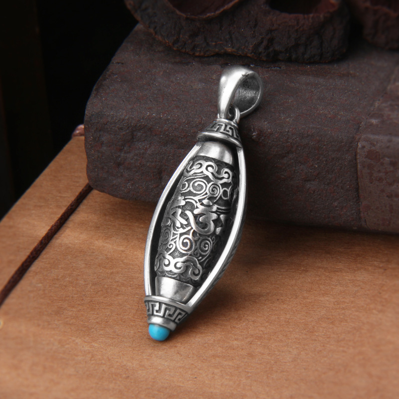 Tibet Om Mani Padme Hum Protection Necklace Rotatable Pendant- EclatDoré