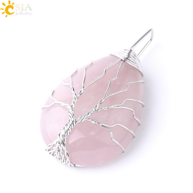 Natural Quartz Crystal Tree Of Life Healing Energy Necklace Pendant- EclatDoré