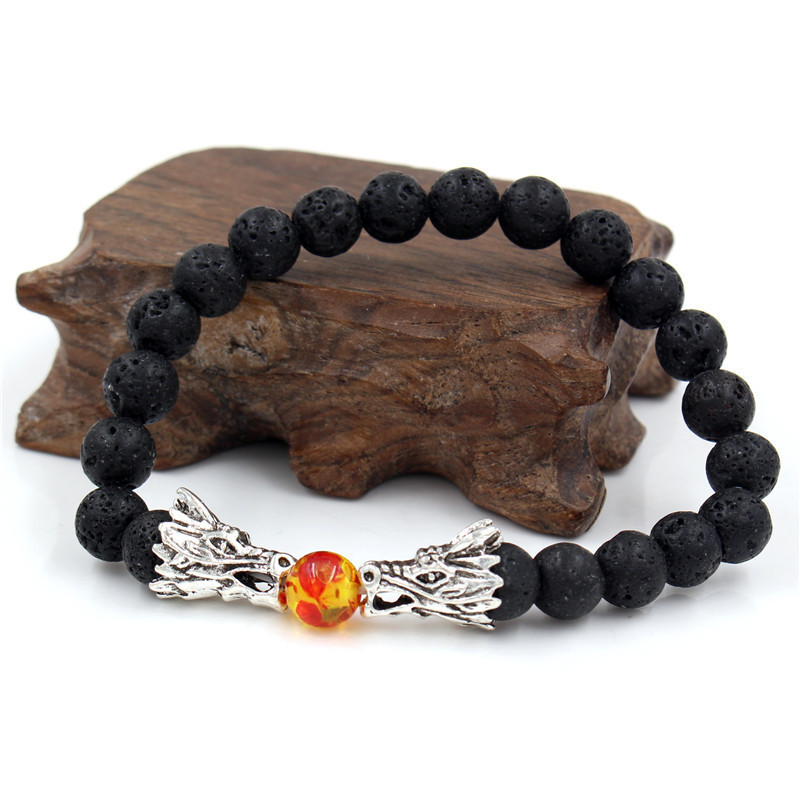 White Turquoise Lava Rock Dragon Blessing Beaded Bracelet