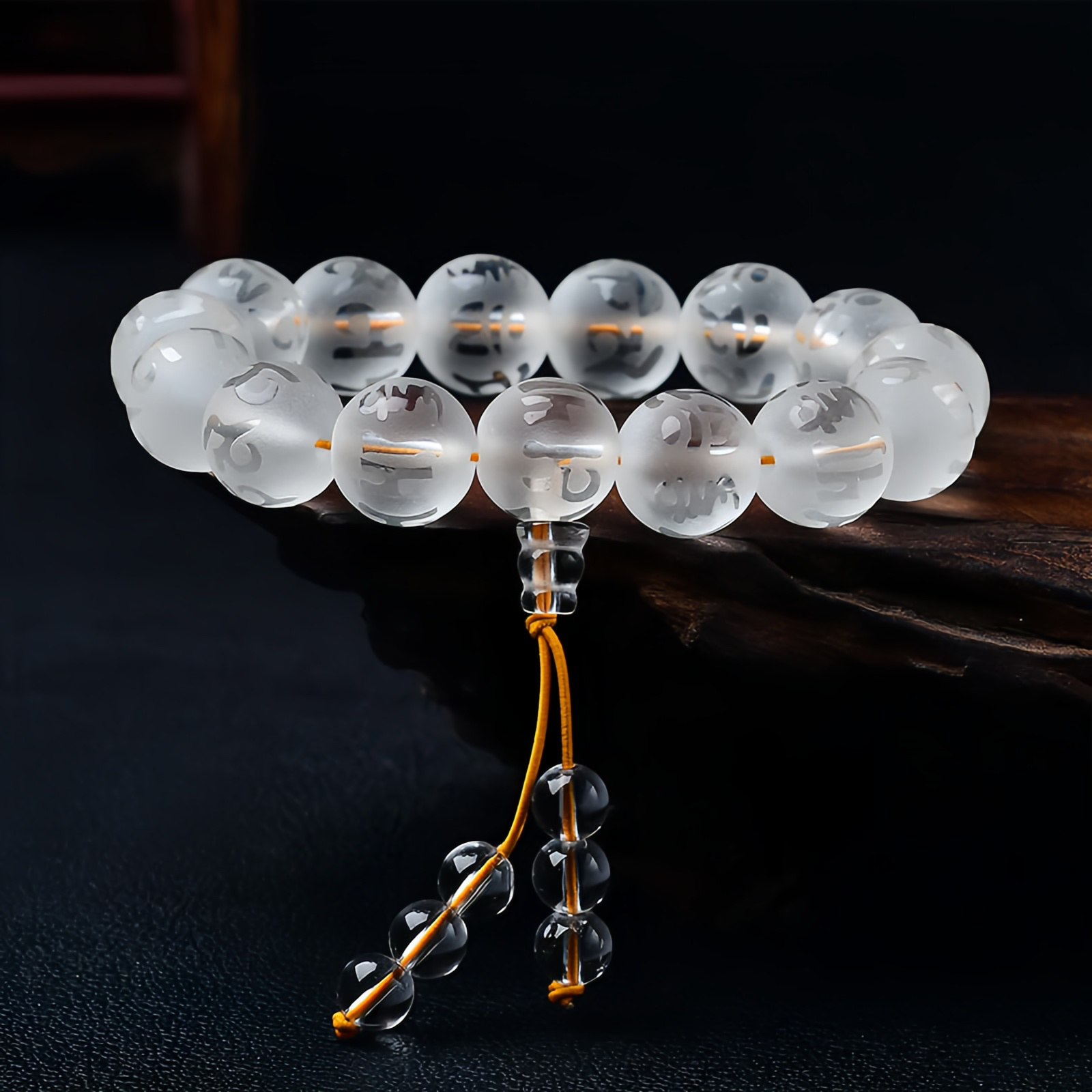 Tibet White Crystal Black Onyx Om Mani Padme Hum Meditation Bracelet