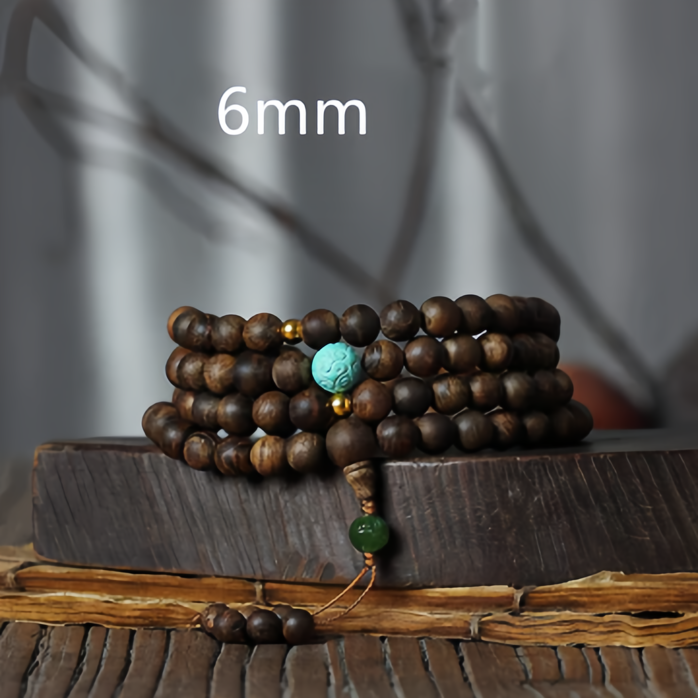 108 Mala Beads Nha Trang Agarwood Turquoise Prayer Meditation Bracelet Mala- EclatDoré