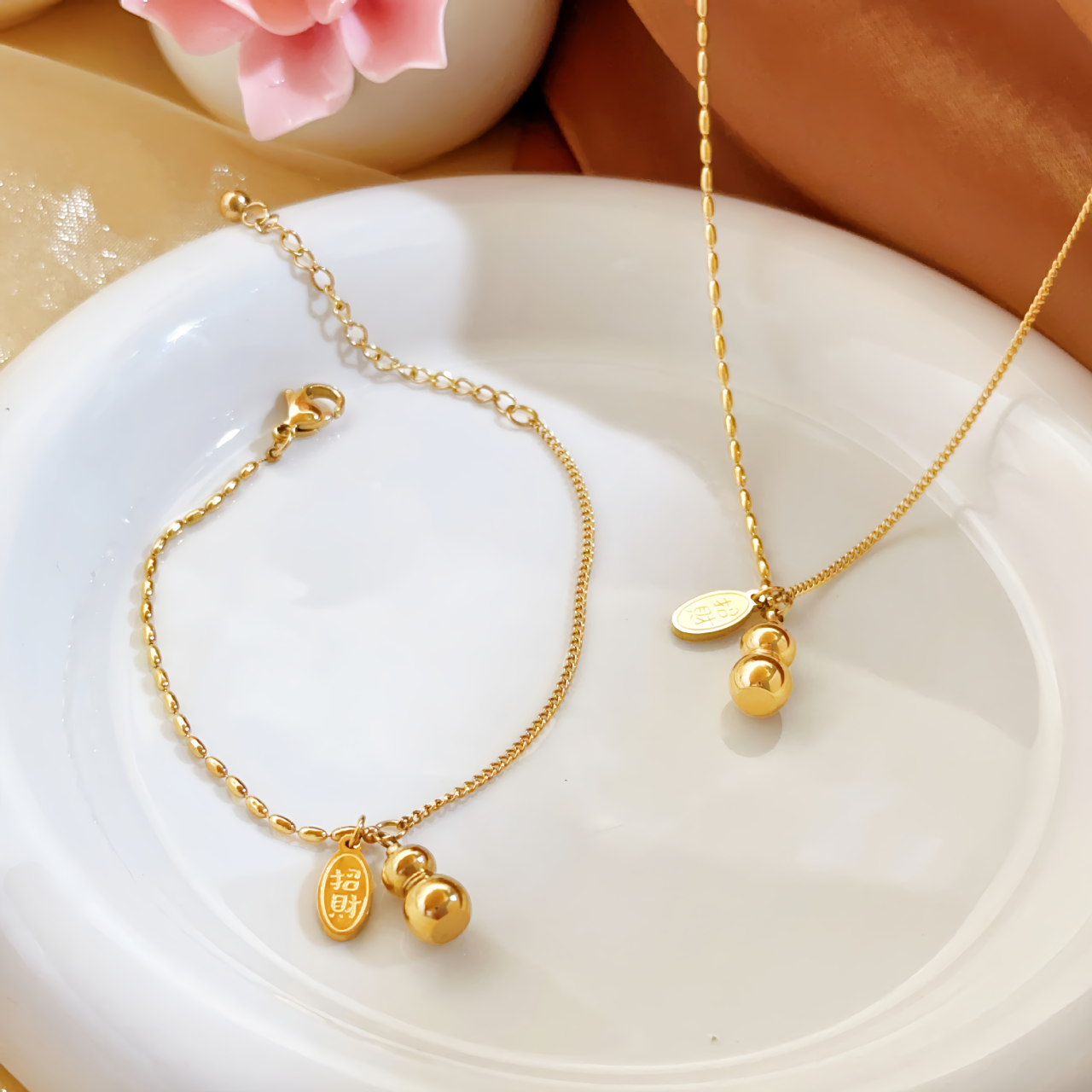 18K Gold Lucky Gourd Bracelet Anklet - Adjustable Style Fortune Jewelry- EclatDoré