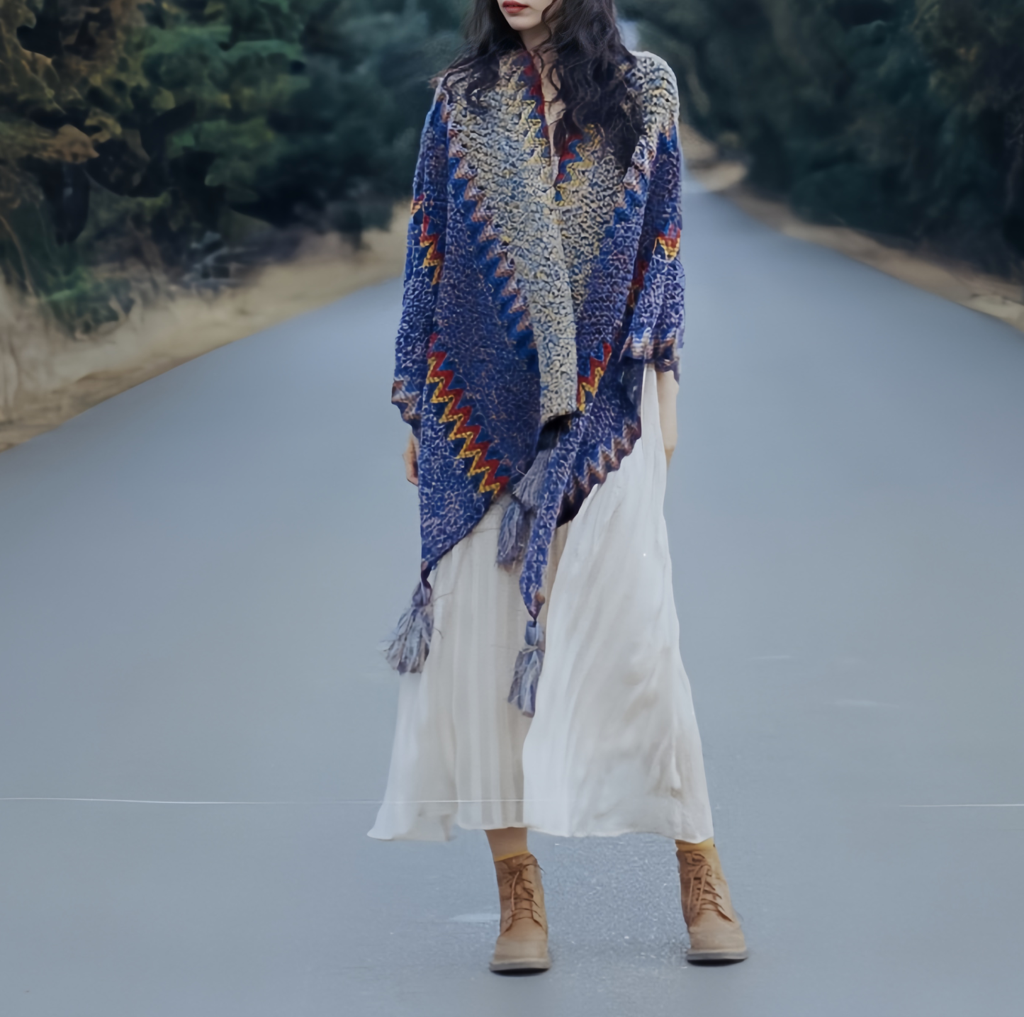 Tibetan Shawl Knitting Warm Cloak Tibetan Tassel Scarf- EclatDoré