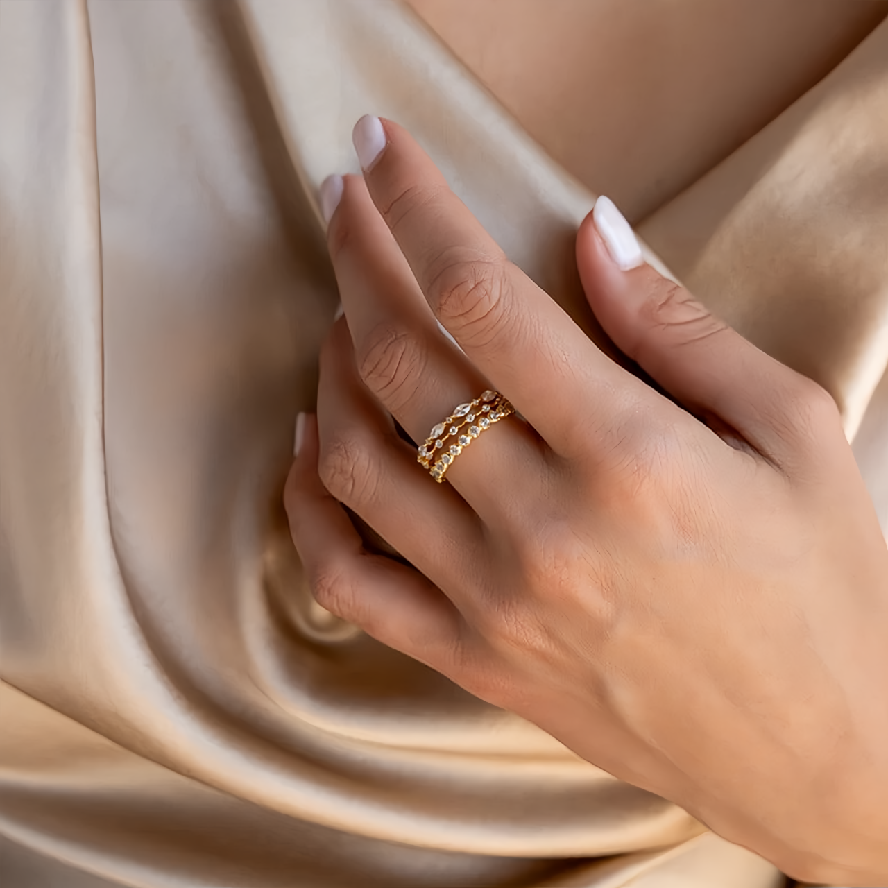 Diamond Stacking Ring ｜ Set of 3 Dainty Gemstone Rings ｜ Crystal Jewelry ｜ Birthday Gift for Girlfriend- EclatDoré