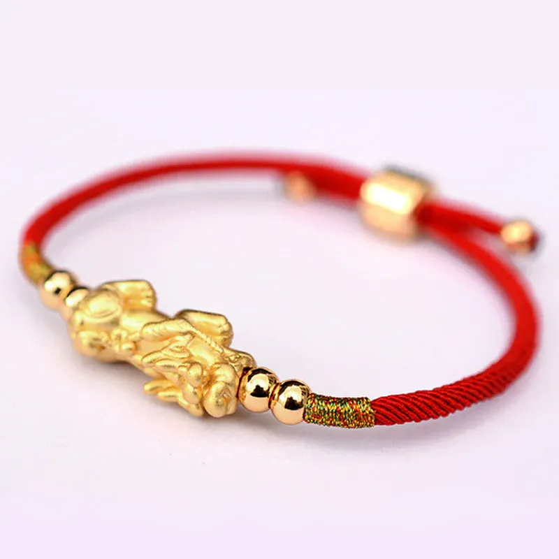 24K Gold Plated Pixiu Lucky Red String Bracelet