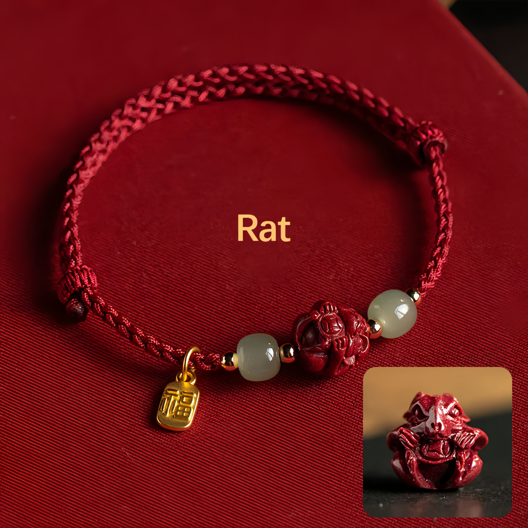 Natural Cinnabar 12 Zodiac Signs Hetian Jade Good Fortune Symbol Lucky Bracelet - Handwoven Charm Jewelry- EclatDoré