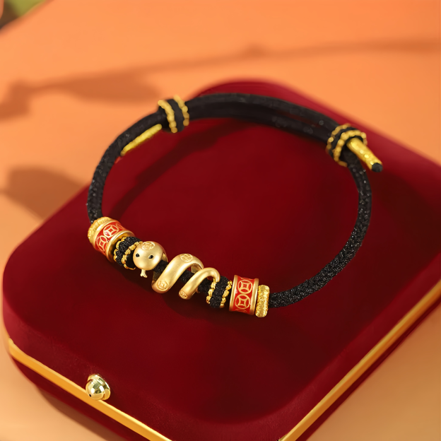 925 Sterling Silver Year Of The Snake Golden Snake Luck  Prosperous Bracelet Necklace Pendant- EclatDoré