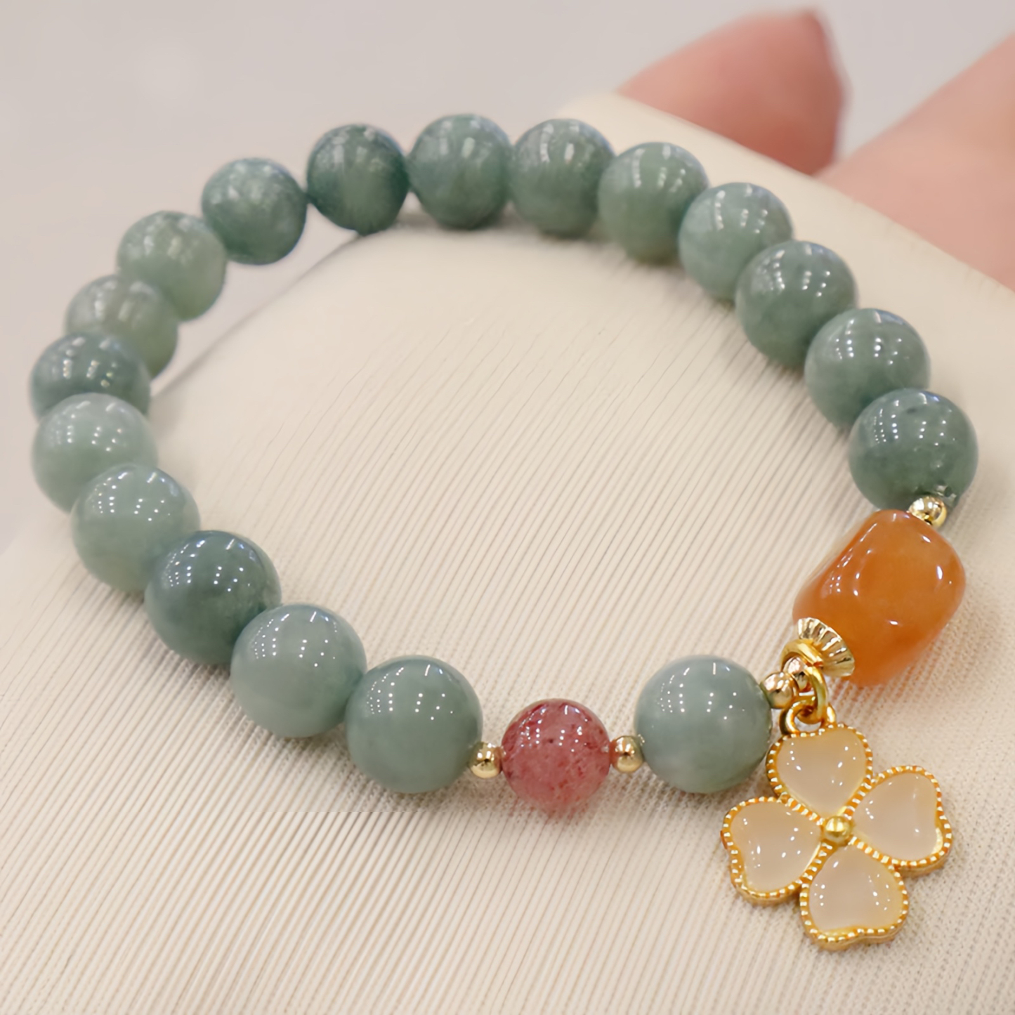Jade Four Leaf Clover Charm Prosperity Bracelet