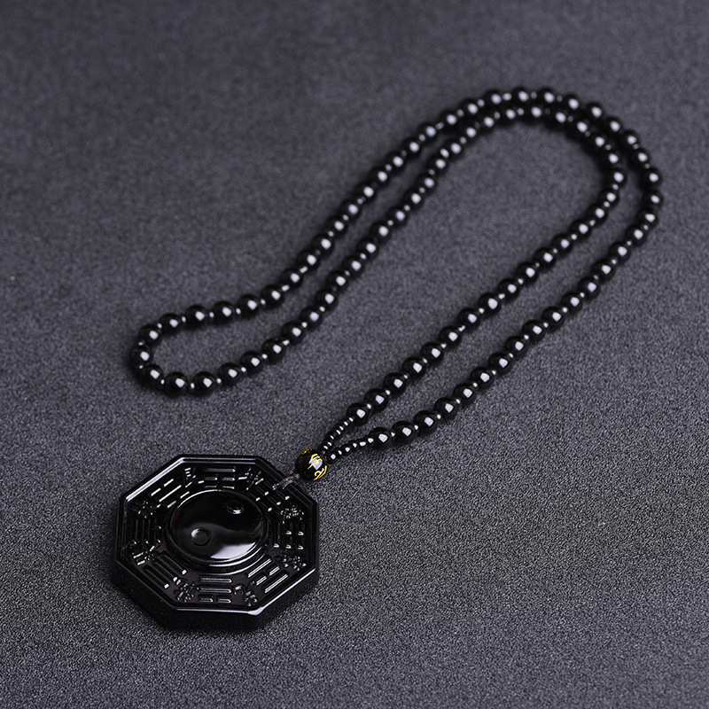 Black Obsidian Stone Yin Yang Pendant Necklace- EclatDoré