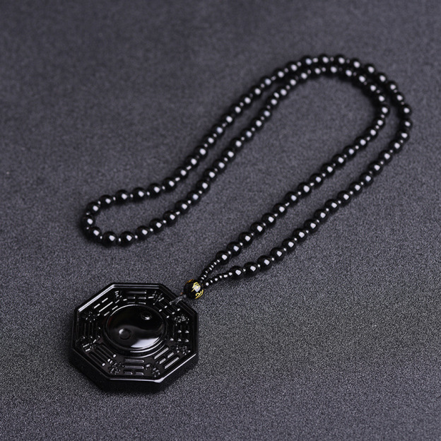 Black Obsidian Stone Yin Yang Pendant Necklace- EclatDoré