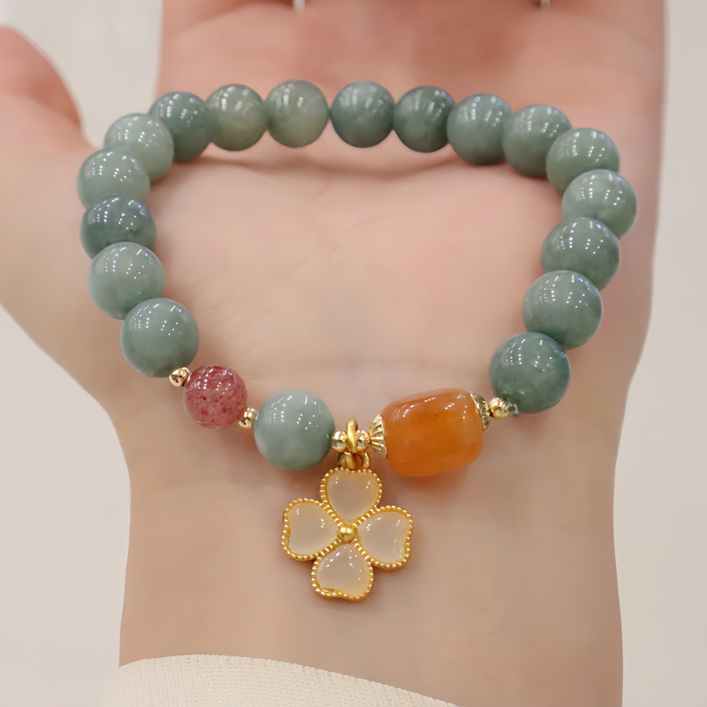 Jade Four Leaf Clover Charm Prosperity Bracelet