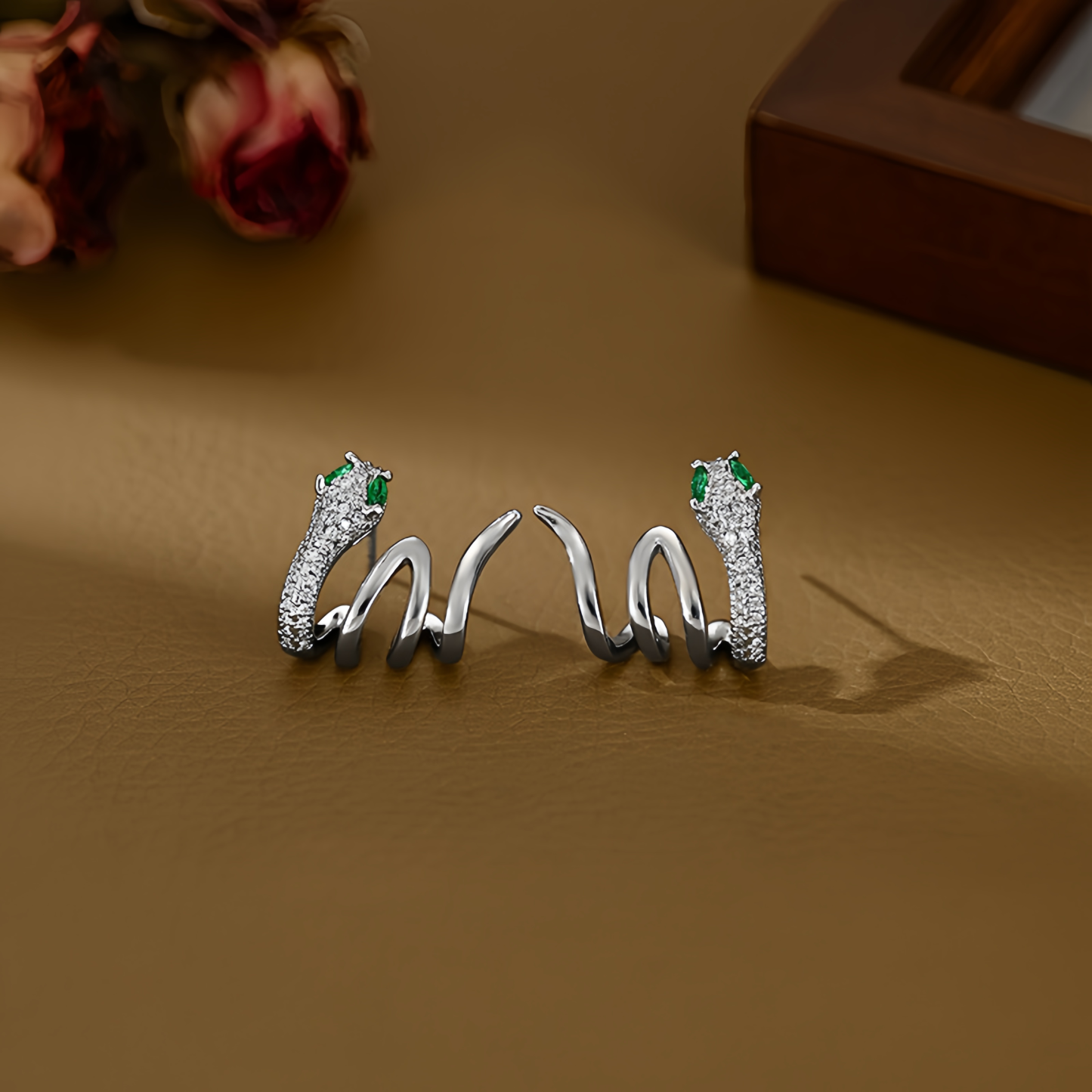 2025 Zodiac Snake Earrings with Emerald Green Eyes - 925 Sterling Silver Serpent Jewelry- EclatDoré