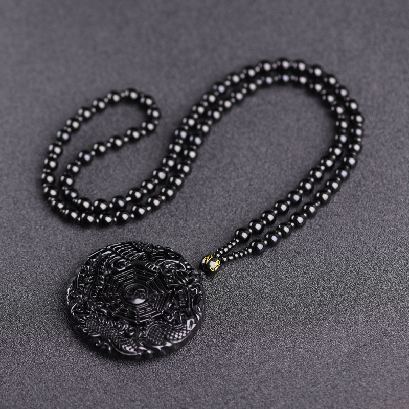 Black Obsidian Stone Yin Yang Pendant Necklace- EclatDoré