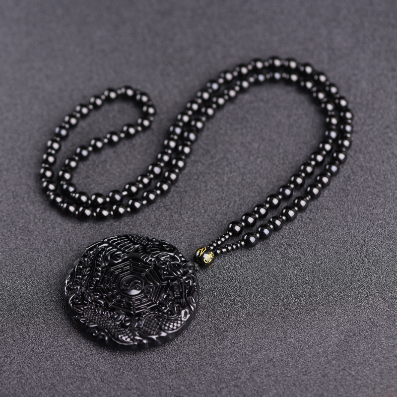 Black Obsidian Stone Yin Yang Pendant Necklace- EclatDoré
