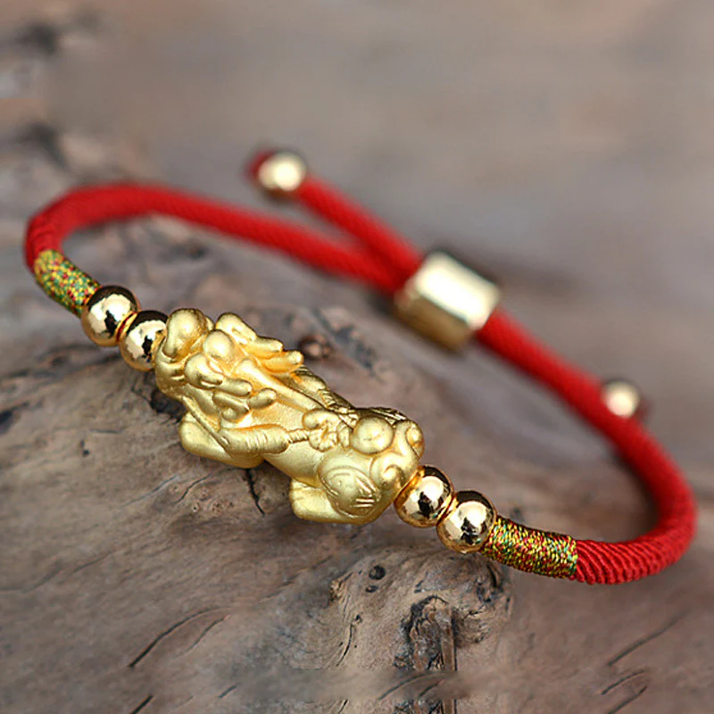 24K Gold Plated Pixiu Lucky Red String Bracelet