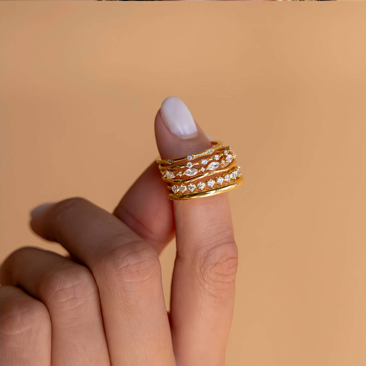 Diamond Stacking Ring ｜ Set of 3 Dainty Gemstone Rings ｜ Crystal Jewelry ｜ Birthday Gift for Girlfriend- EclatDoré