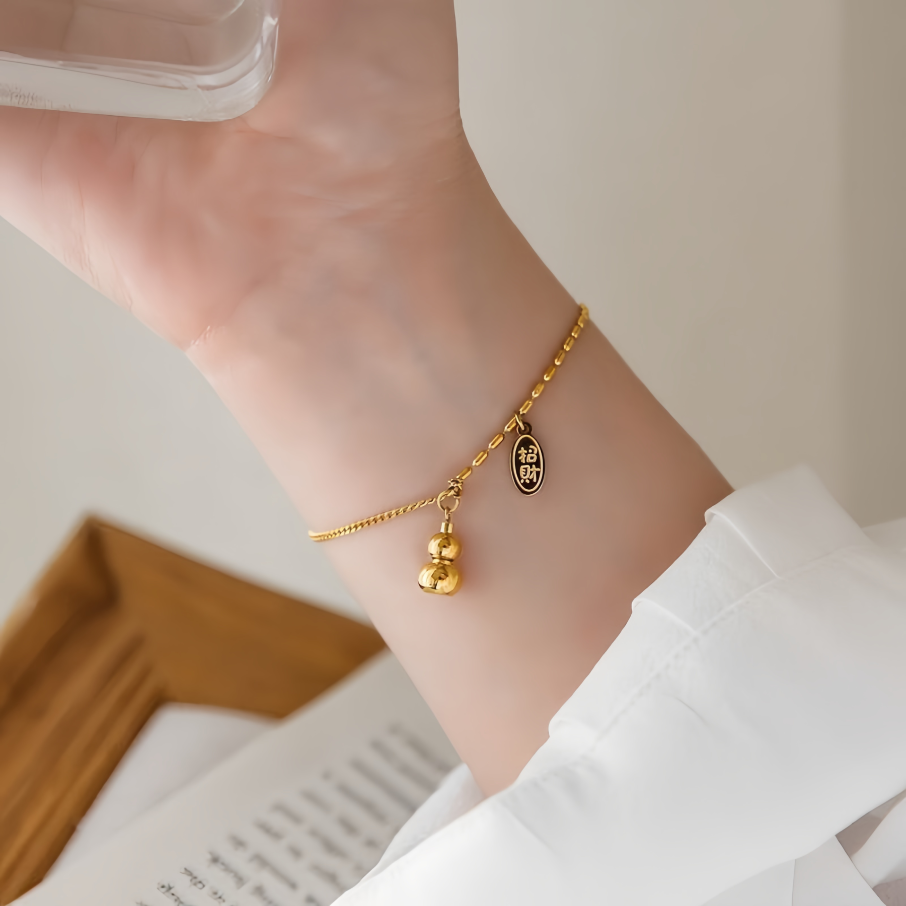 18K Gold Lucky Gourd Bracelet Anklet - Adjustable Style Fortune Jewelry- EclatDoré