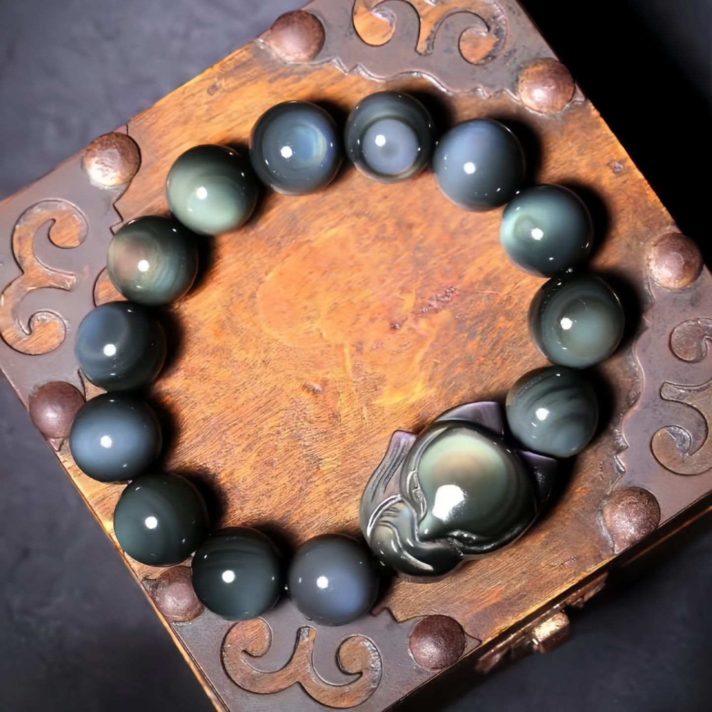 Rainbow Obsidian Fox Healing Positive Bracelet
