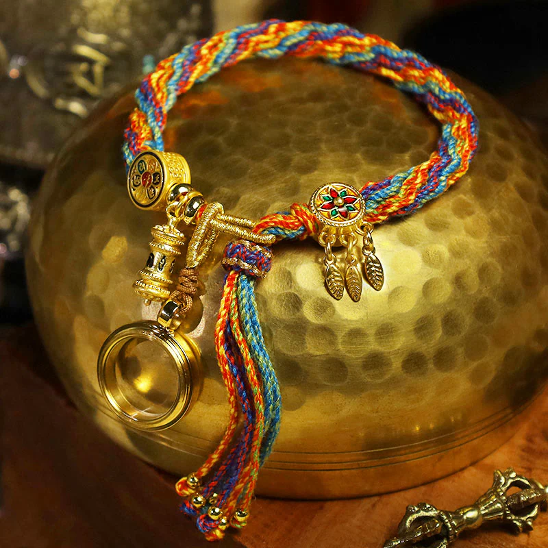 Tibetan Om Mani Padme Hum Dreamcatcher Luck Colorful Reincarnation Knot String Bracelet- EclatDoré
