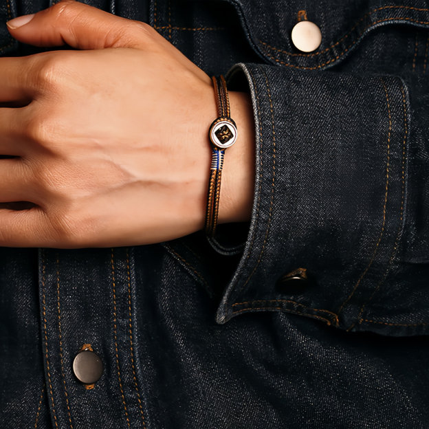 925 Sterling Silver Handmade Button Protection Weave String Bracelet- EclatDoré