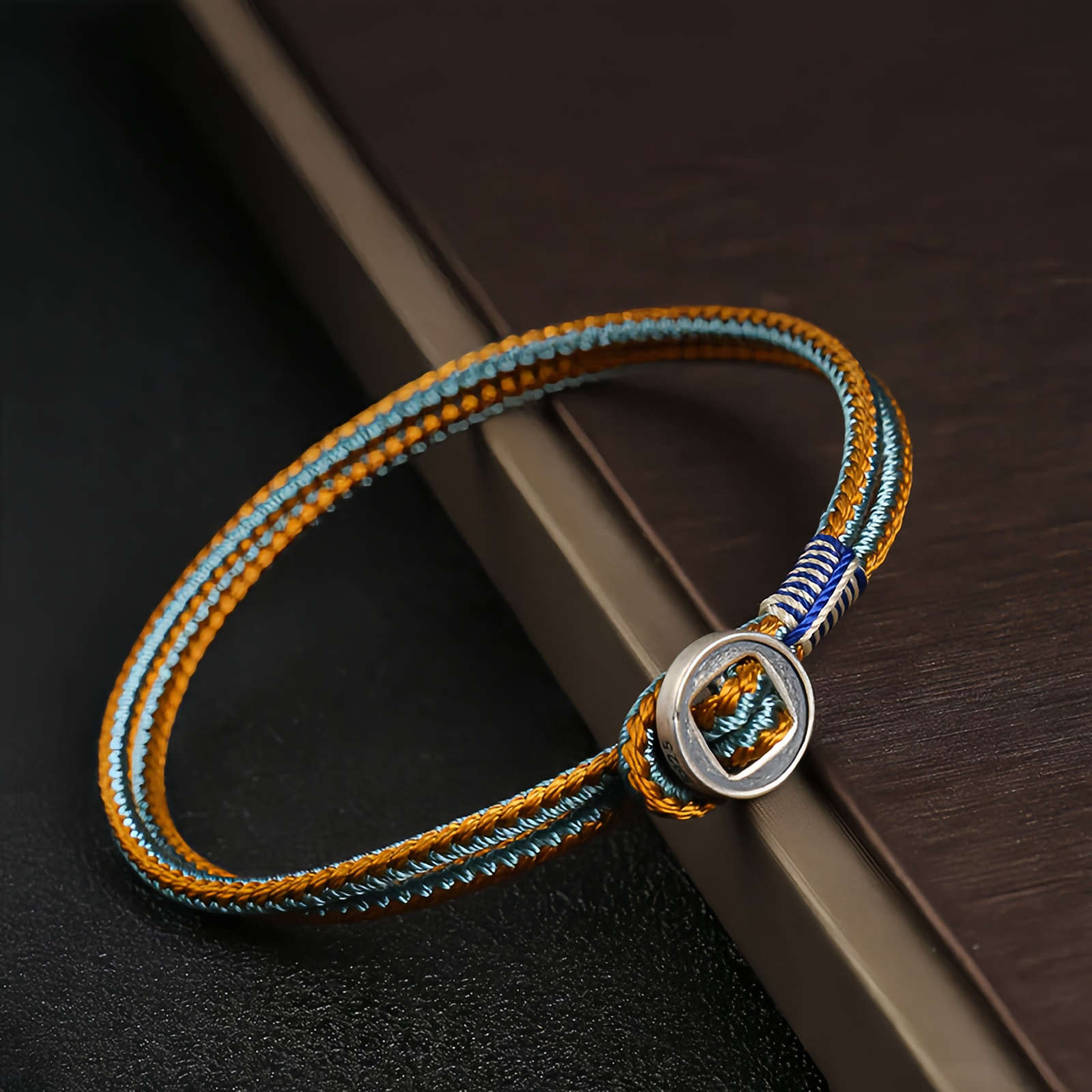 925 Sterling Silver Handmade Button Protection Weave String Bracelet- EclatDoré