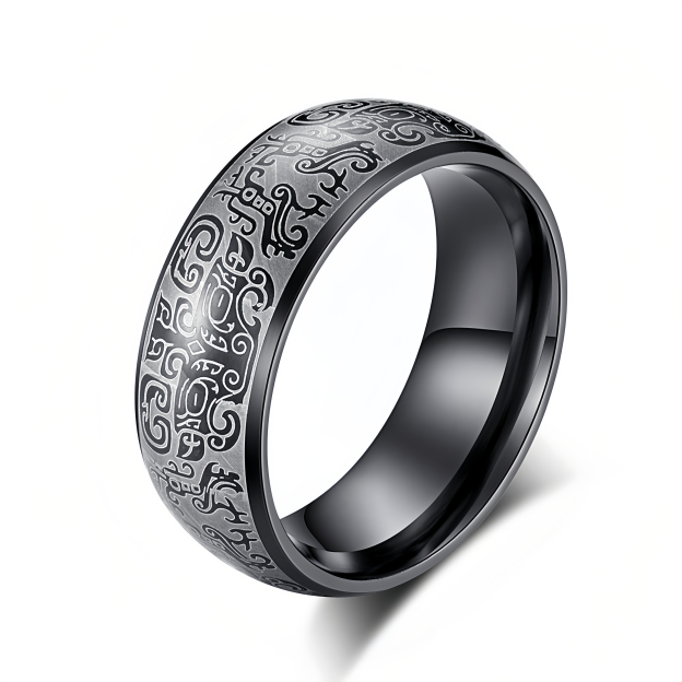 Lucky Mythological Creature Taotie Wealth Titanium Steel Ring- EclatDoré