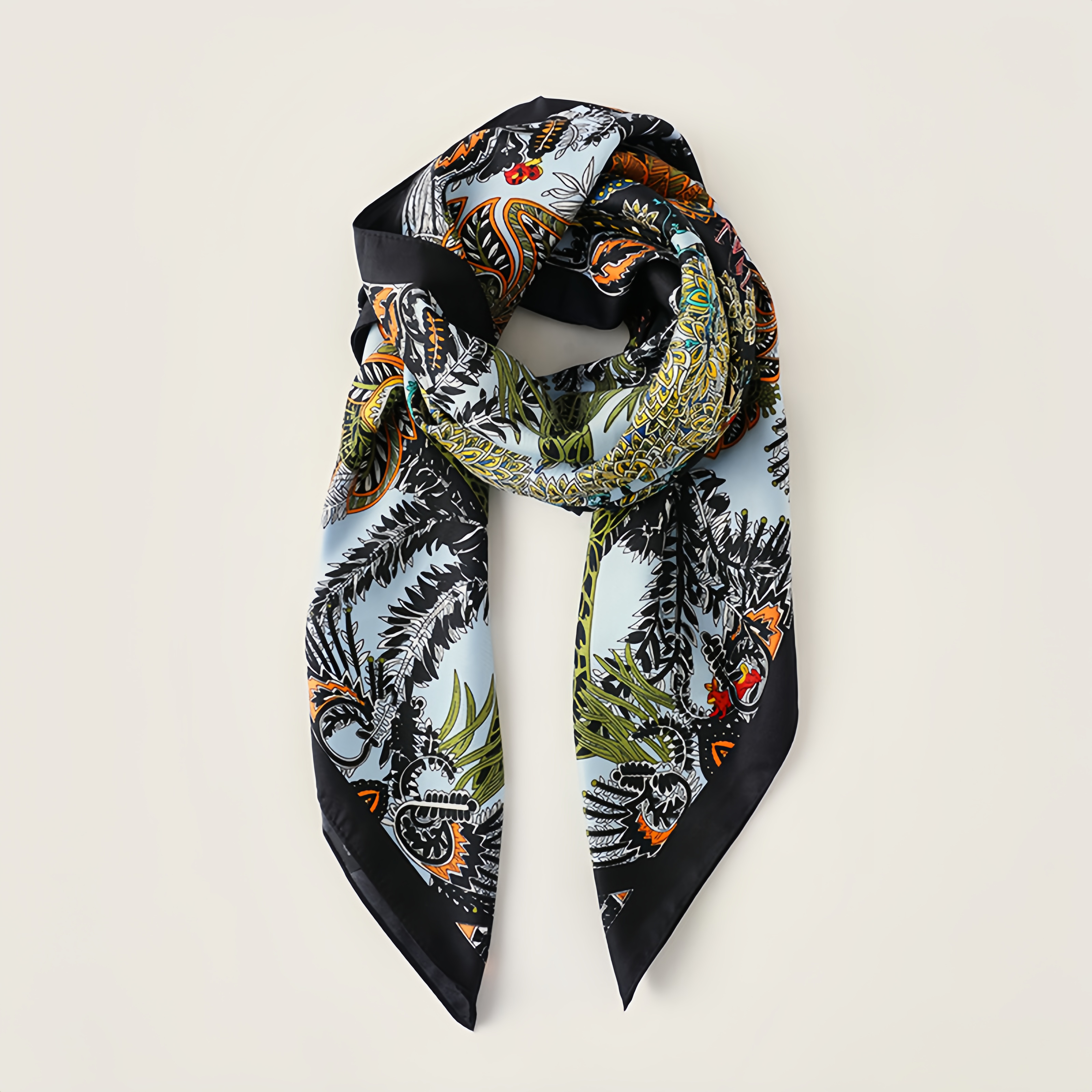 Summer Floral Print Square Scarf - French Vintage Style Chiffon Neck Tie - Breathable Women's Fashion Accessory- EclatDoré
