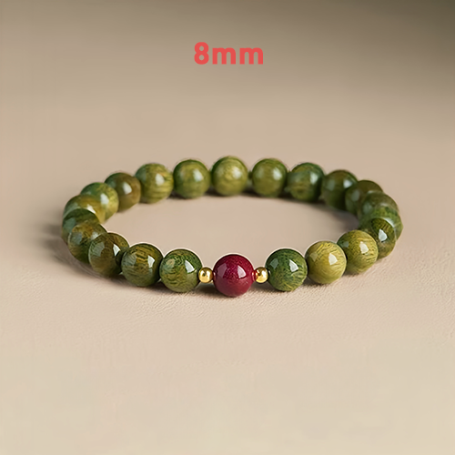 Buddha Stone Natural Green Sandalwood Meditation Agarwood Cinnabar Bracelet