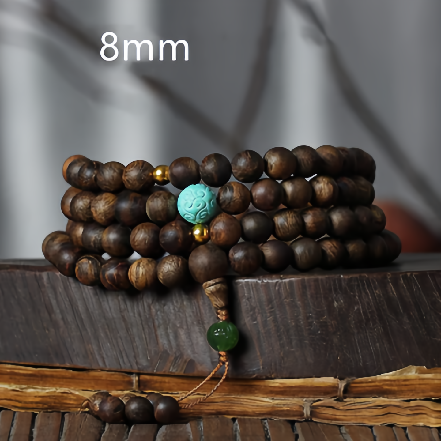 108 Mala Beads Nha Trang Agarwood Turquoise Prayer Meditation Bracelet Mala- EclatDoré
