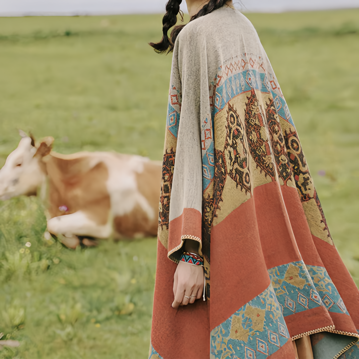 Tibetan Shawl Diamond Pattern Winter Warm Cloak Scarf- EclatDoré