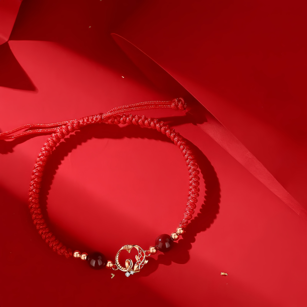 925 Sterling Silver Hetian Jade Cinnabar Koi Fish Year Of  The Snake Protection Braided Bracelet- EclatDoré