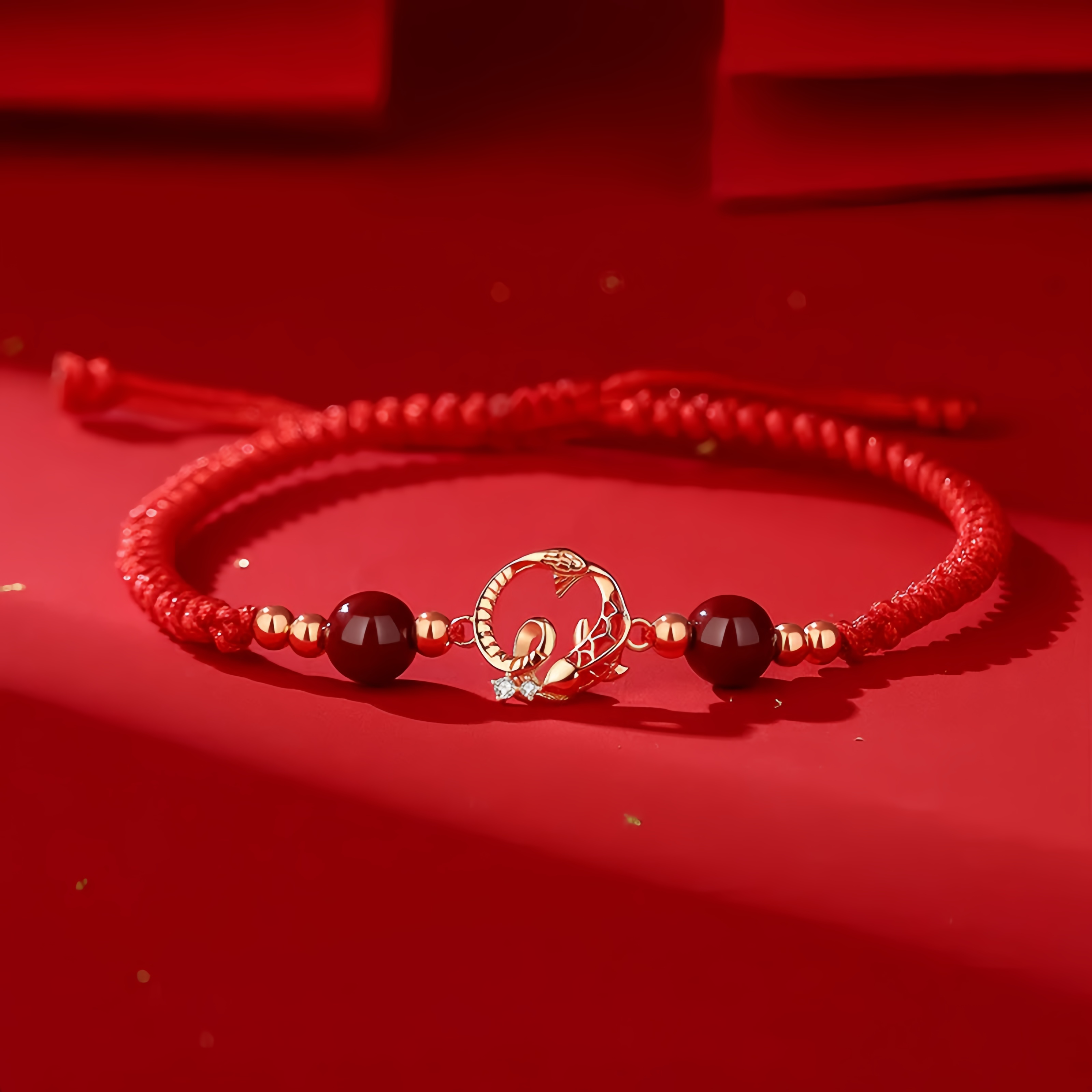 925 Sterling Silver Hetian Jade Cinnabar Koi Fish Year Of  The Snake Protection Braided Bracelet- EclatDoré