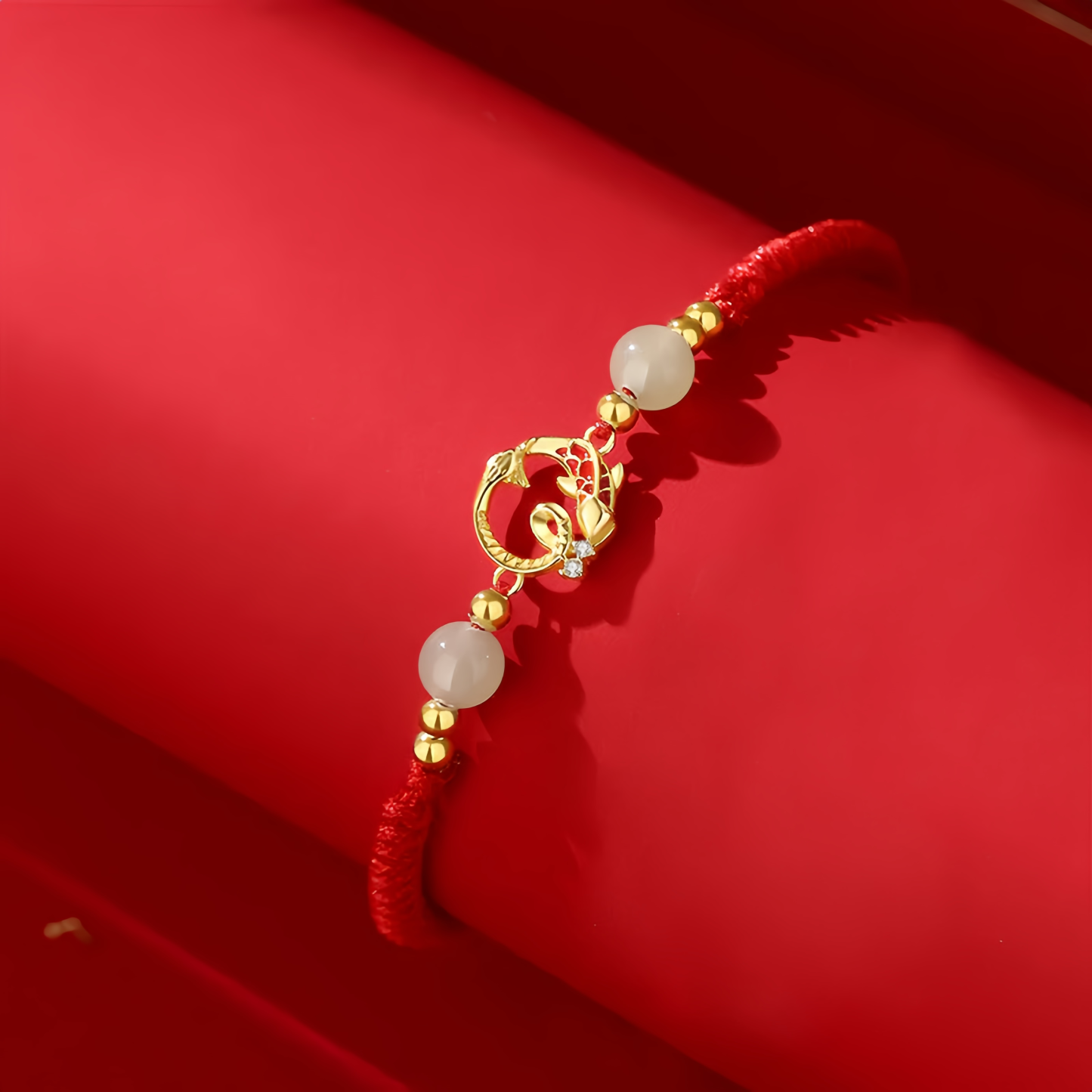 925 Sterling Silver Hetian Jade Cinnabar Koi Fish Year Of  The Snake Protection Braided Bracelet- EclatDoré