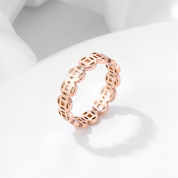 Vintage 18K Gold Plated Lucky Money Coin Ring for  Men & Women - Adjustable Stackable Fortune Attraction Jewelry- EclatDoré
