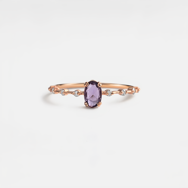 925 Sterling Silver Natural Amethyst Oval Ring | Fashion-Forward Stacking Jewelry for Friends- EclatDoré