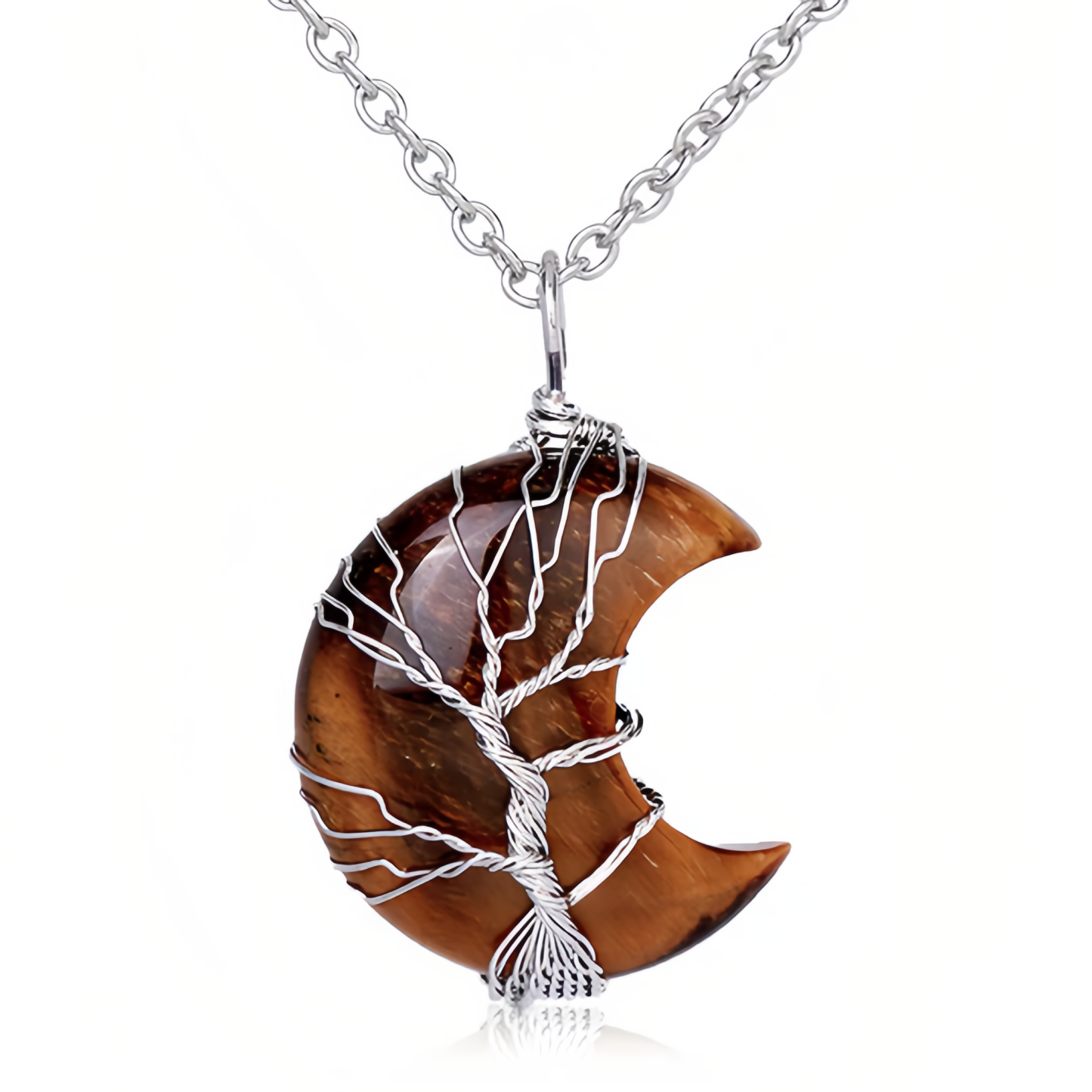 Healing Energy Jewelry:Natural Quartz Crystal Moon Tree Of Life Healing Energy Necklace Pendant- EclatDoré