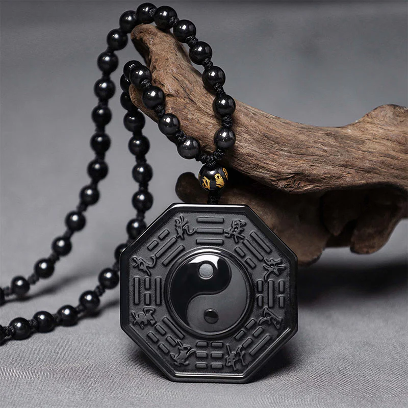 Black Obsidian Stone Yin Yang Pendant Necklace- EclatDoré