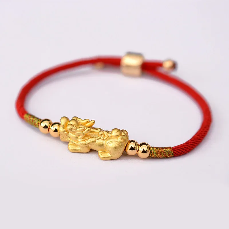 24K Gold Plated Pixiu Lucky Red String Bracelet