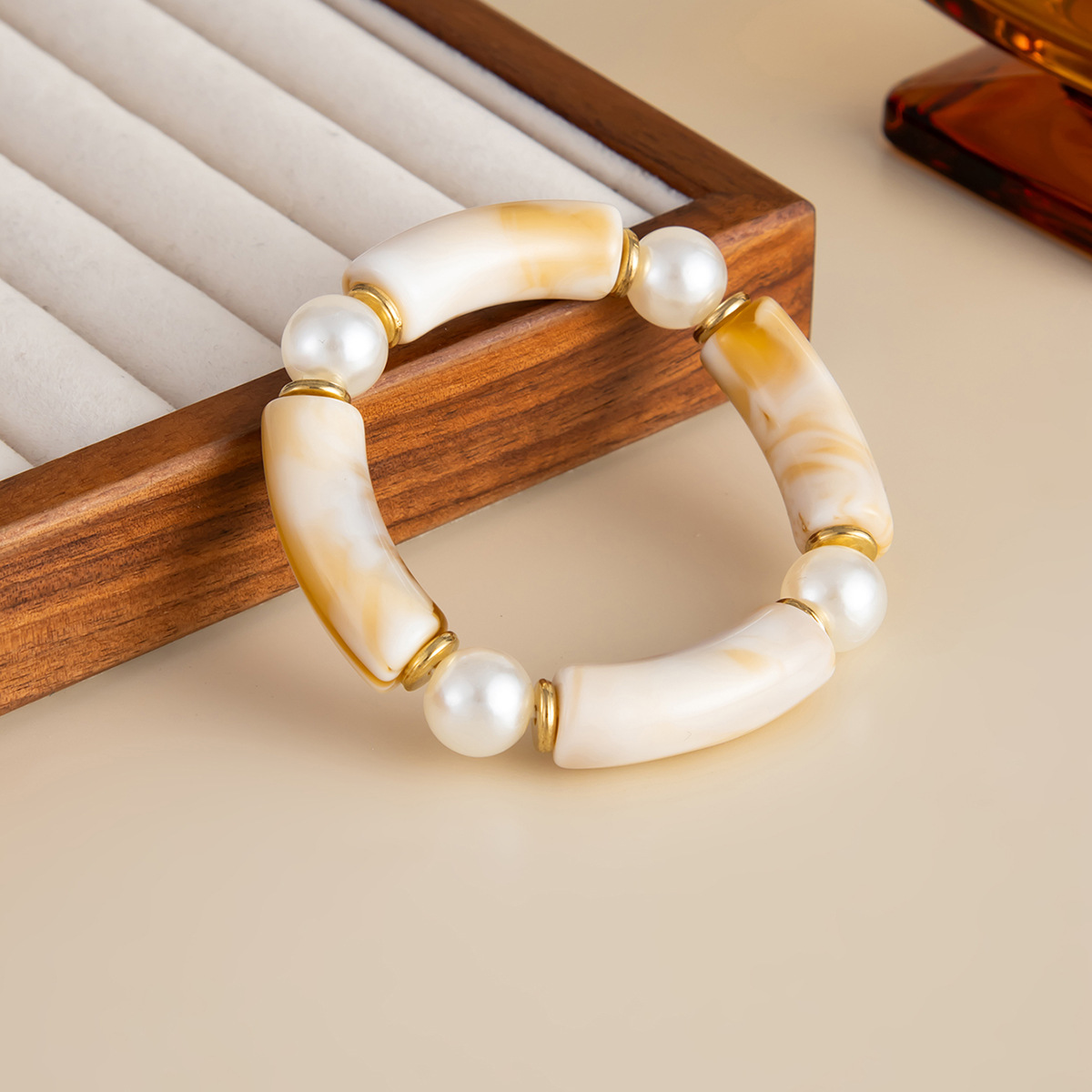 Bamboo Rhythm Flowing Light·Bleu-dyed Curved Pearl Bracelet