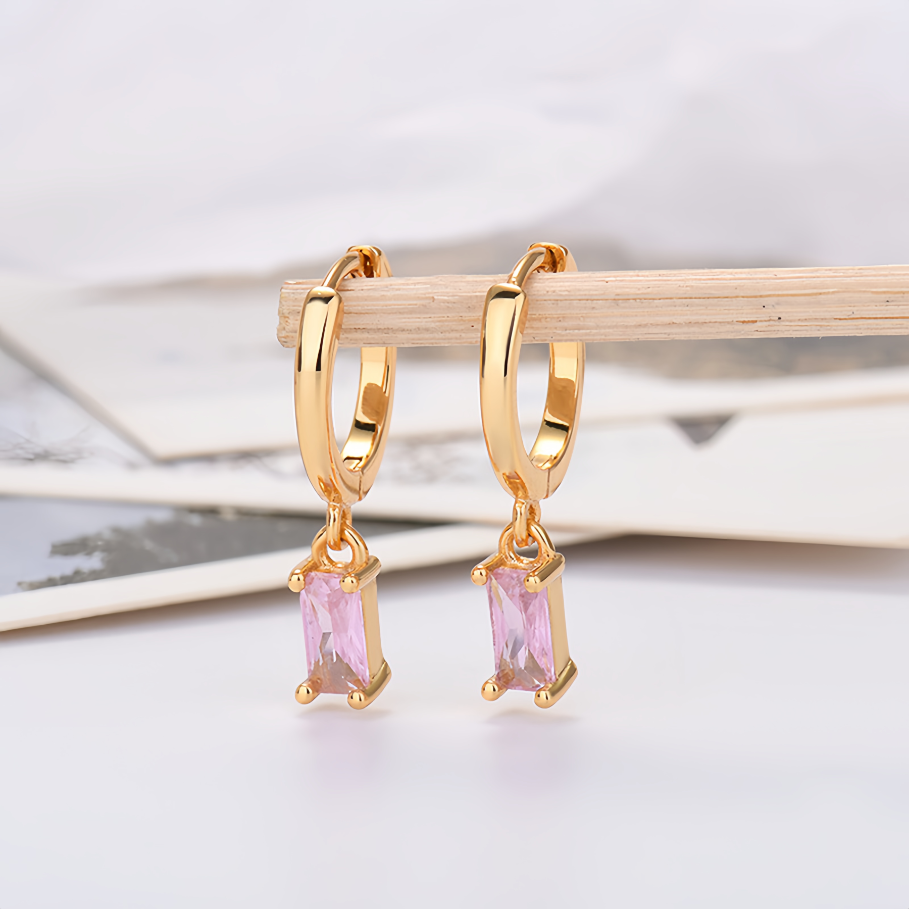 Multicolor Cubic Zirconia Rectangle Earrings - 925 Silver Hypoallergenic Minimalist Elegant Jewelry for Women- EclatDoré